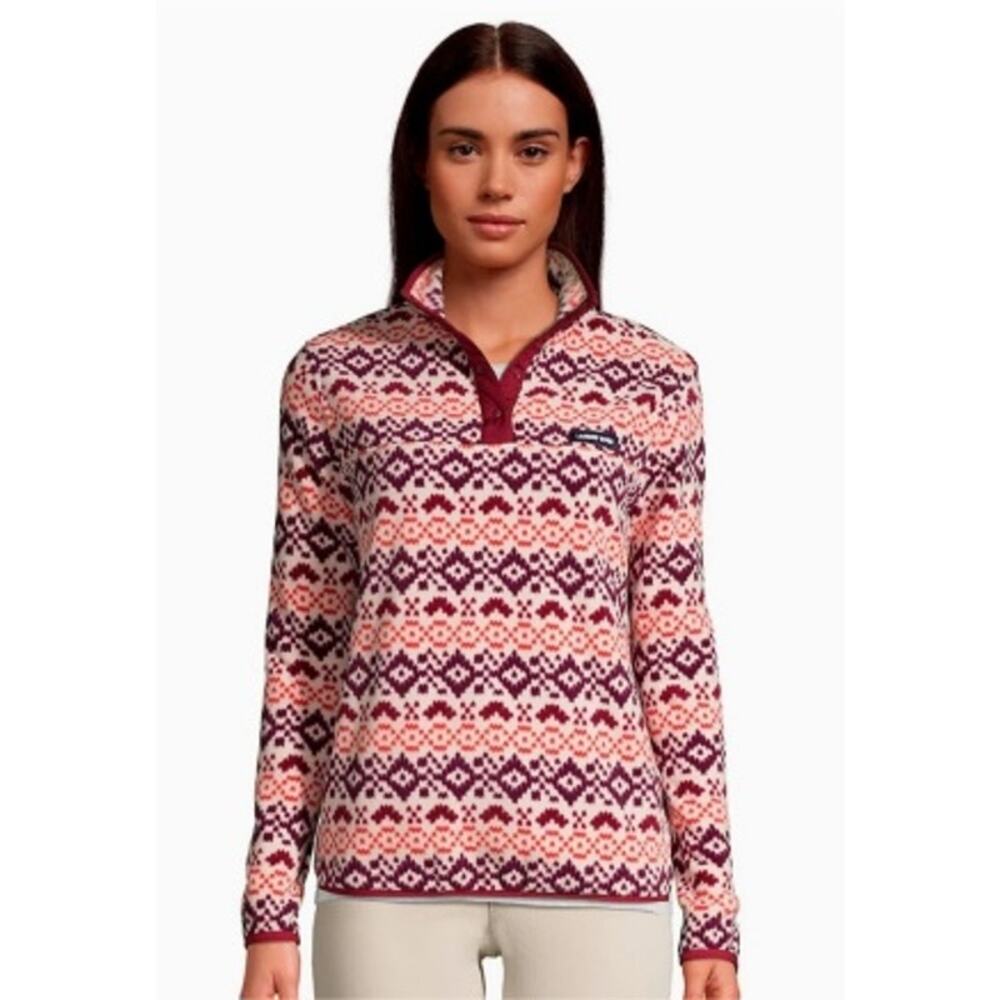 Lands' End Heritage Maroon Red & Purple Gorpcore Fleece Snap Neck Pullover